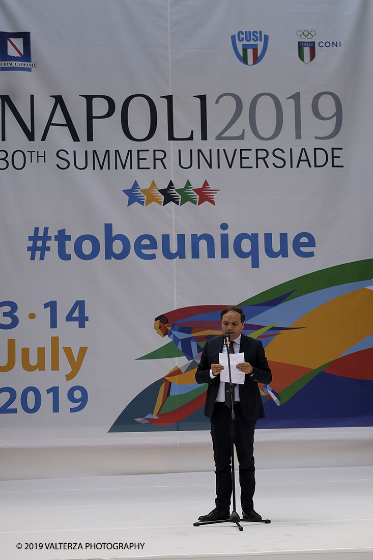 DSCF7303.jpg - /06/2019.Torino, Cerimonia di accensione della fiaccola del sapere della 30esima Universiade Estiva Napoli 2019. Nella foto l'intervento del Commissario Straordinario Napoli 2019 Gianluca Basile