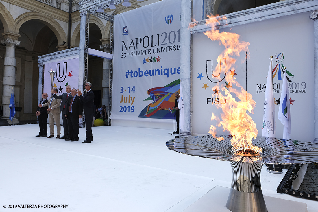 _DSF6288.jpg - 4/06/2019.Torino, Cerimonia di accensione della fiaccola del sapere della 30esima Universiade Estiva Napoli 2019. Nella foto rappresentanti delel istituzioni sul palco dopo l'acceensione della fiaccola delle Universiadi