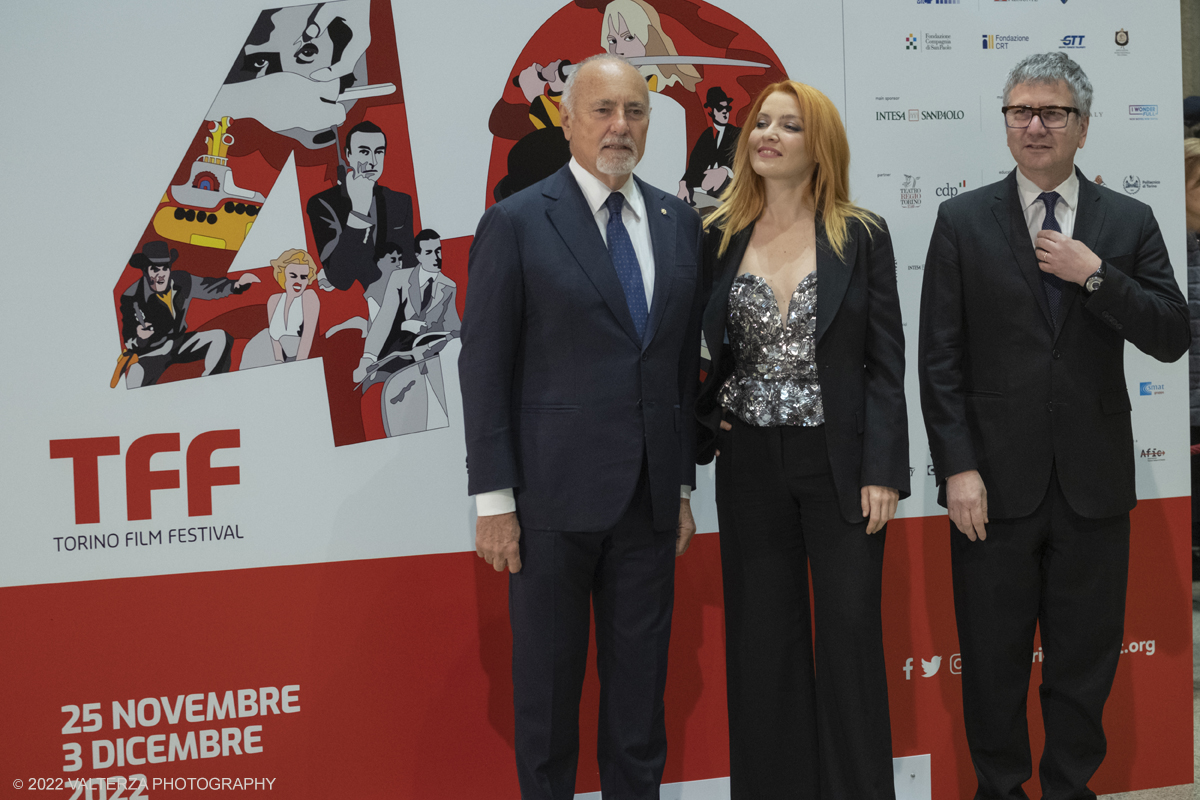 _DSF8876.jpg - 25/11/2022. Torino. Teatro Regio, Photocall per l'inaugurazione del 40mo TFF. Nella foto  Enzo Ghigo Presidente del Museo Nazionlale del Cinema , Domenico De Gaetano Direttore del Museo e  Noemi