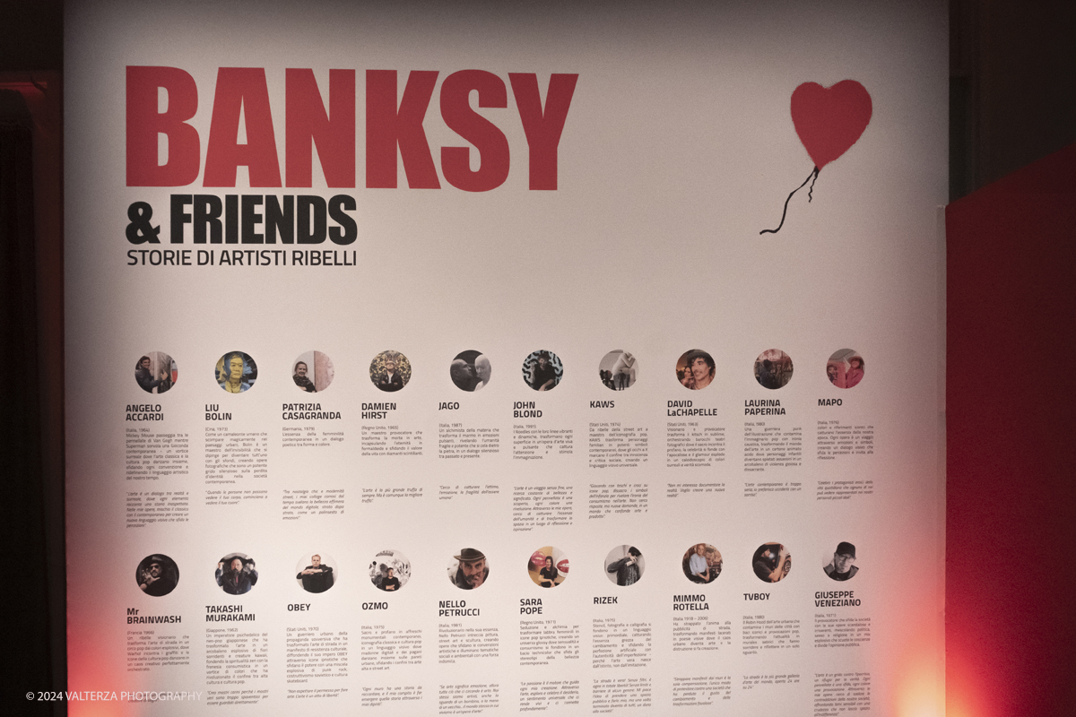 _DSF9683.jpg - Turin. 15/11/2024. The Promotrice delle Belle Arti in Turin hosts the exhibition â€œBanksy & Friends: stories of rebel artistsâ€� which highlights the most daring and provocative works of the contemporary art scene. The exhibition poster