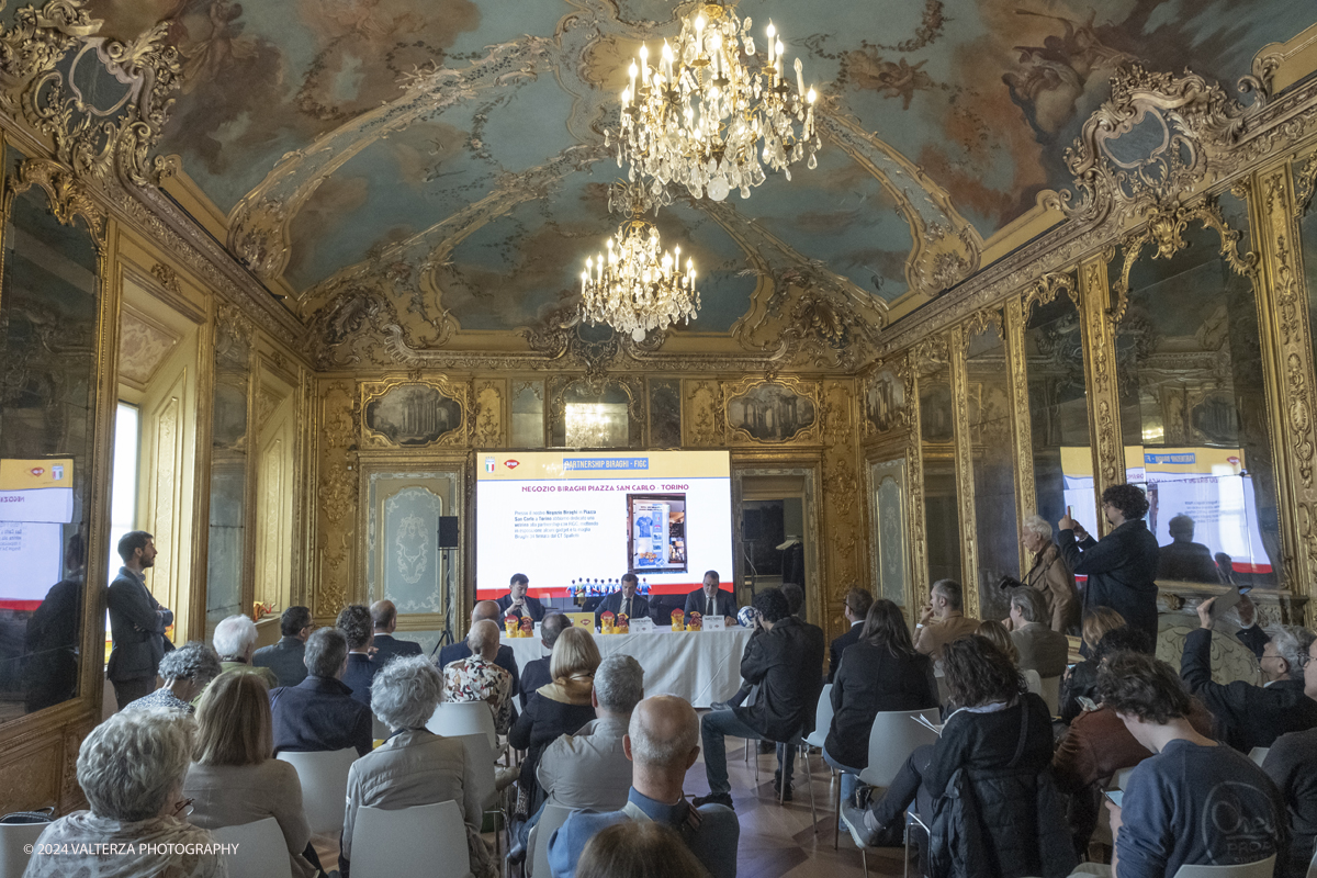 _DSF9455.jpg - 15/04/2024. Torino.  Biraghi, azienda leader del mercato lattiero-caseario italiano, ha festeggiato i suoi primi novantâ€™anni ripercorrendo la propria storia e presentando il nuovo logo. Con lâ€™occasione â€“ alla presenza del Vice Segretario Generale e Direttore Revenue FIGC Giovanni Valentini e della Leggenda Azzurra Marco Tardelli â€“ Ã¨ stato celebrato anche il primo anniversario del legame con la FIGC che vede Biraghi come Official Partner di tutte le Nazionali di Calcio Italiane. Nella foto un momento della conferenza stampa nella sala Turinetti delle gallerie d'Italia