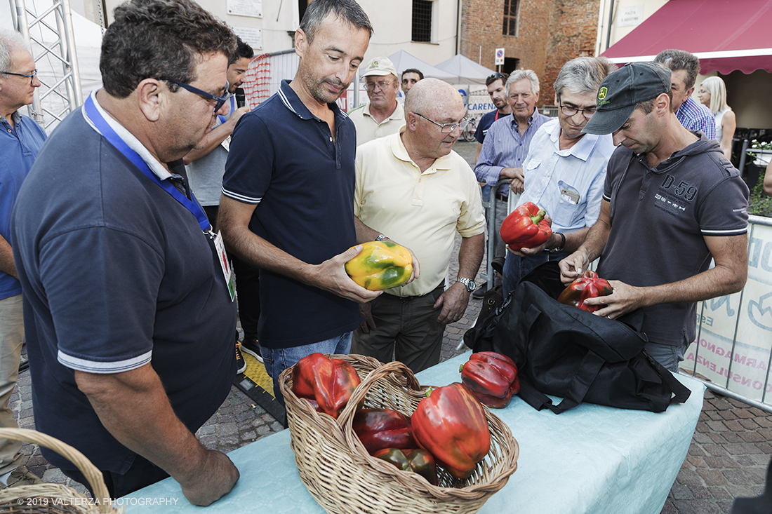 _G3I3012.jpg - 01/09/2019. Carmagnola. TO. Concorso del Peperone  Riservato ai produttori dellâ€™area di coltivazione del Peperone di Carmagnola, si premiano i migliori esemplari i dei quattro ecotipi locali: quadrato, lungo o corno di bue, trottola e tumaticot. Nella foto un momento della selezione dei peperoni, portati dai produttori locali, che saranno ammessi al concorso