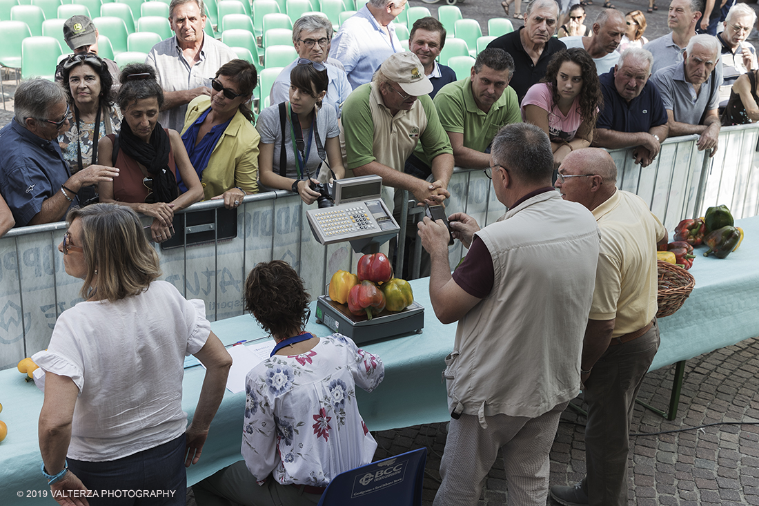 _G3I3222.jpg - 01/09/2019. Carmagnola. TO. Concorso del Peperone  Riservato ai produttori dellâ€™area di coltivazione del Peperone di Carmagnola, si premiano i migliori esemplari i dei quattro ecotipi locali: quadrato, lungo o corno di bue, trottola e tumaticot. Nella foto un momento della pesatura e documentazione fotografica dei peperoni selezionati per il concorso.