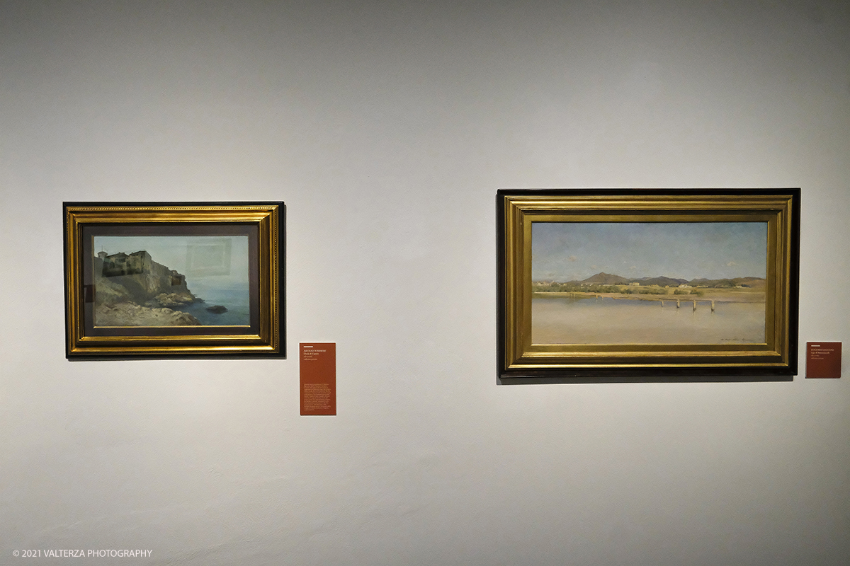 _DSF8824.jpg - 23/02/2021. Bard (Aosta). Il Forte di Bard apre la sua stagione artistica con una grande mostra sui Macchiaioli comprendente 80 opere. Nella foto l'isola di Capraia Adolfo Tommasi; lago di Massaciuccoli Eugenio Cecconi