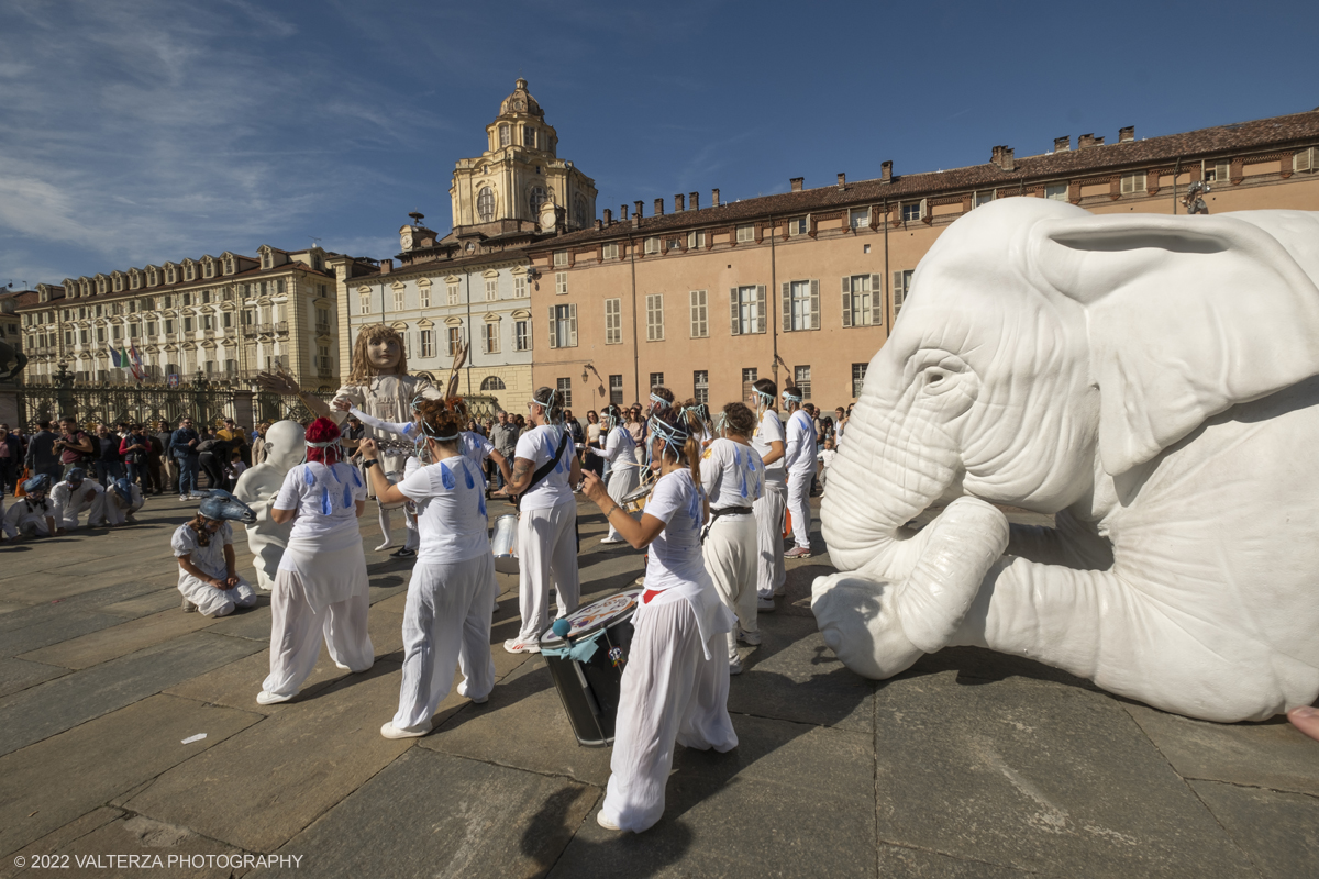 DSCF9271.jpg - 02/10/2022. Torino. Una grande inaugurazione della 29Â° edizione di Incanti â€“ Rassegna Internazionale di Teatro di Figura un giocoso Saturnale animale, a partire dallâ€™immagine di Marco Cavallo, omaggio a Giuliano Scabia. Simbolo della libertÃ  e della chiusura dei manicomi, il progetto Marco Cavallo nacque nel manicomio di Trieste, nel 1973, sotto le direttive di Franco Basaglia. Nella foto un momento dell'evento svoltosi nei giardini reali e nella piazzetta reale