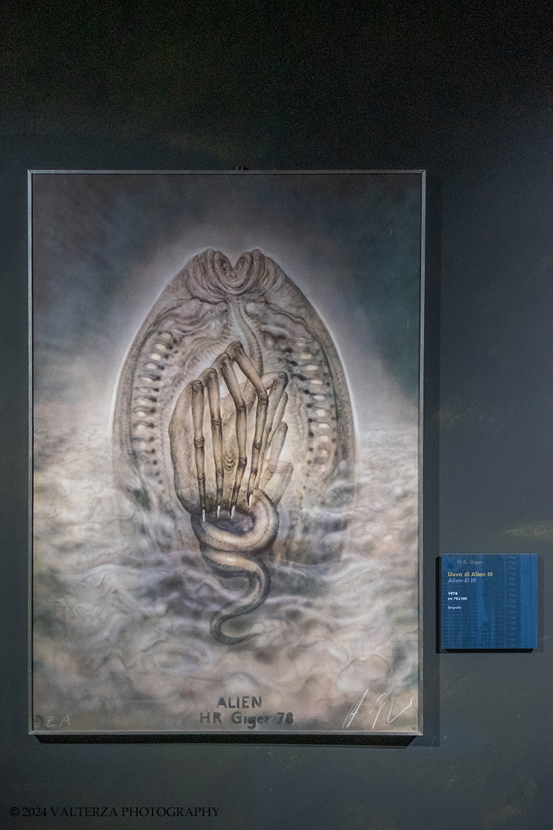 _DSF7298.jpg - 04/10/2024. Torino.  La prima e ampia retrospettiva prevista in Italia dedicata a Hans Ruedi Giger, uno degli artisti piÃ¹ visionari del secondo Novecento. Oltre settanta pezzi originali tra dipinti, sculture, disegni, fotografie, oggetti di design e video provenienti dal Museo Giger. Nella foto Uovo si Alien III, 1978