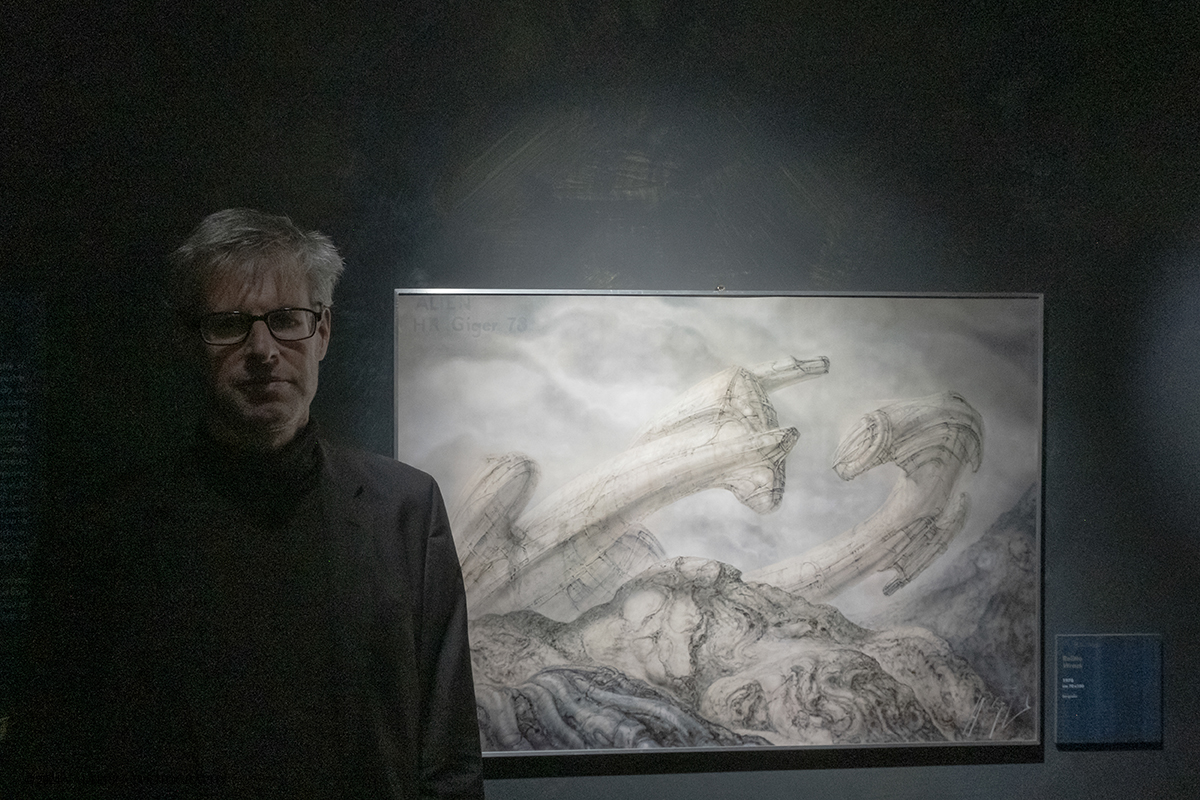 _DSF7774.jpg - 04/10/2024. Torino.  La prima e ampia retrospettiva prevista in Italia dedicata a Hans Ruedi Giger, uno degli artisti piÃ¹ visionari del secondo Novecento. Oltre settanta pezzi originali tra dipinti, sculture, disegni, fotografie, oggetti di design e video provenienti dal Museo Giger. Nella foto Marco Witzig Curatore della mostra