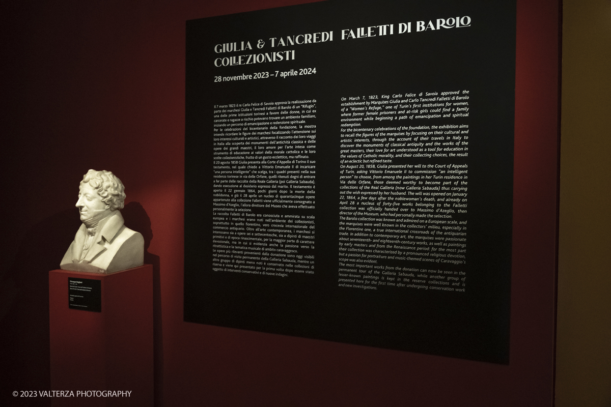 _DSF3161.jpg - 28/11/2023. Torino. Apre ai Musei Reali di Torino, nello Spazio Scoperte della Galleria Sabauda, la mostra dossier Giulia & Tancredi Falletti di Barolo collezionisti, in occasione del bicentenario della nascita del Distretto Sociale Barolo. Dal 28/1172023 al 07/04/2024. Nella foto parte dell'allestimento della mostra