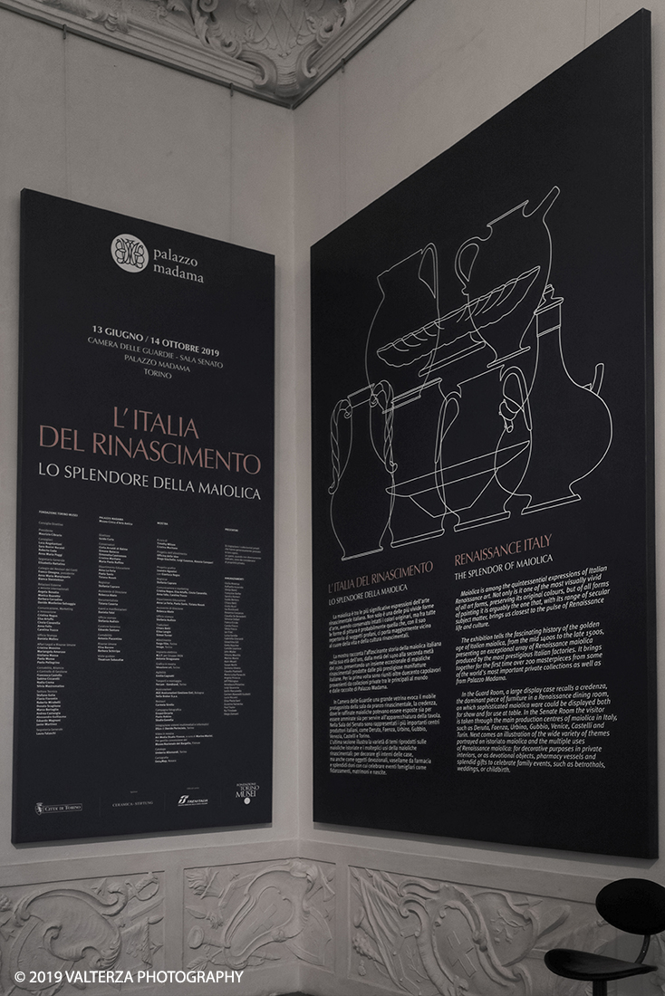 _G3I0113.jpg - 12/06/2019. Torino, Il grande esperto Tim Wilson ha riunito a Torino "il piÃ¹ straordinario insieme di maioliche rinascimentali mai visto". Nella foto il tabellone esplicativo del progetto della mostra