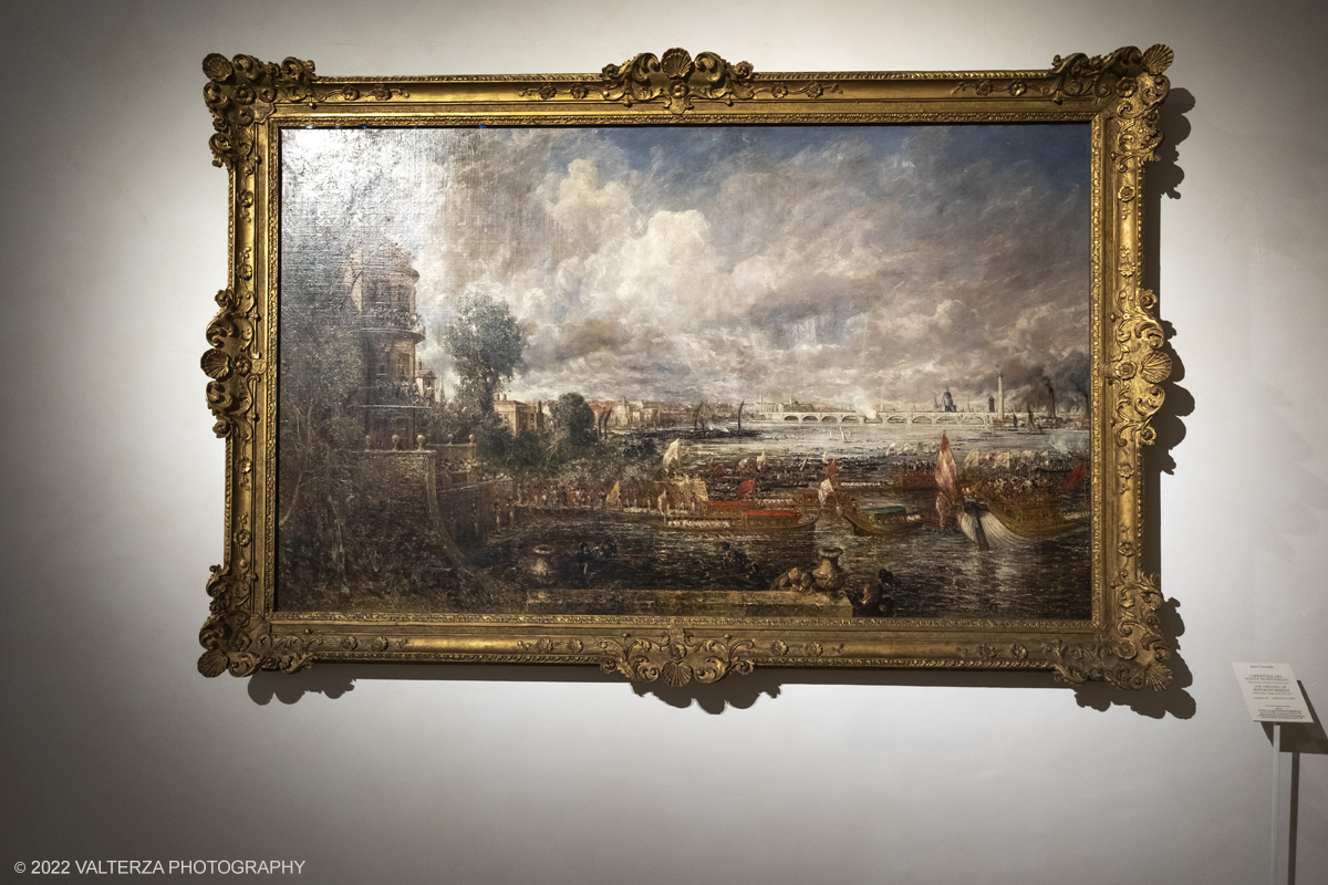 _DSF4114.jpg - 24/10/2022 .Torino. Per la prima volta in Italia una mostra dedicata al celebre artista John Constable: oltre cinquanta opere, provenienti dalla Tate UK, ripercorrono cronologicamente la vicenda artistica del pittore, tra i massimi esponenti della pittura romantica inglese. Nella foto john Constable opera L'apertura del ponte di Waterloo, esposto nel 1832.