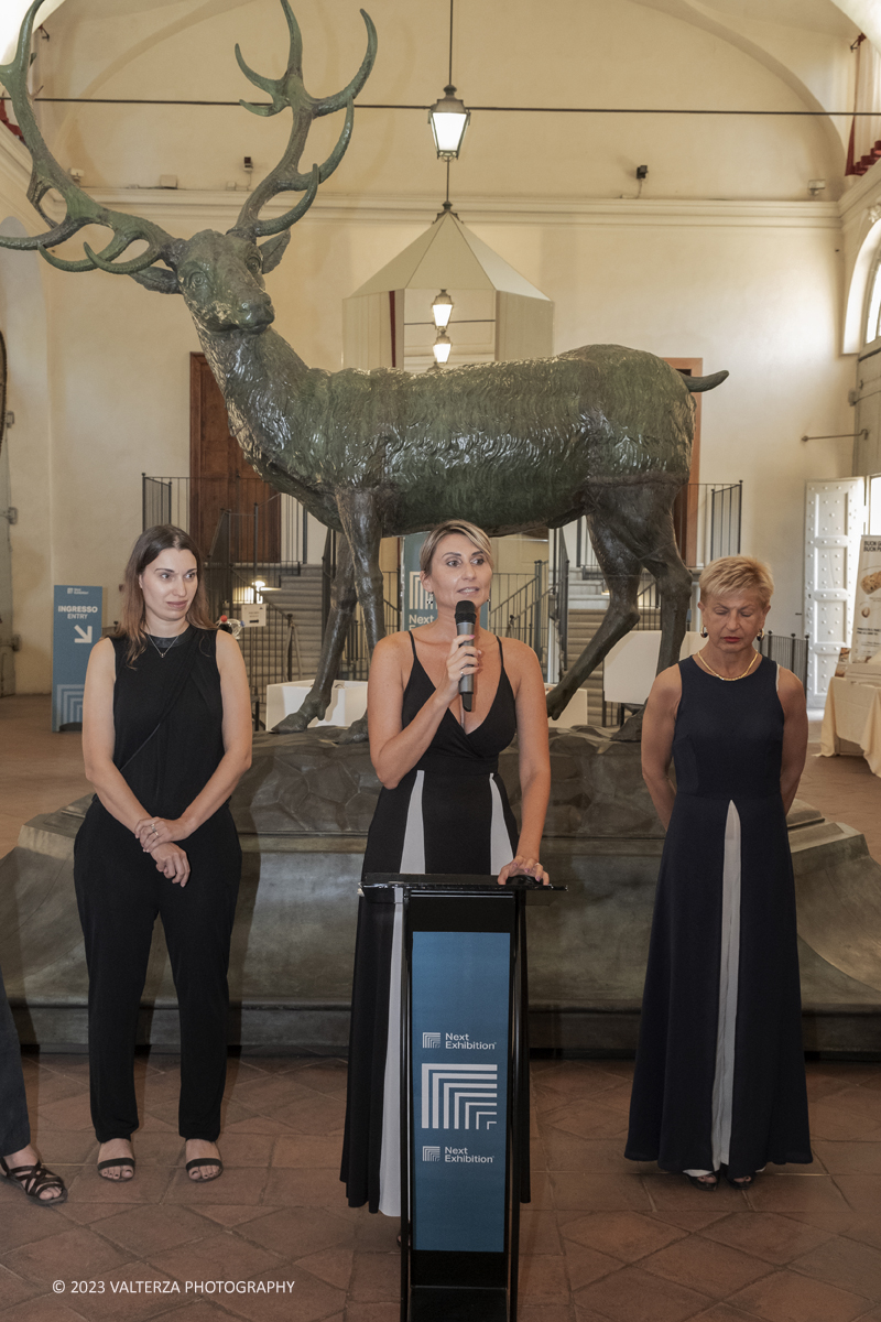 _DSF4658.jpg - 08/09/2023. Torino. La mostra ripercorre la vicenda umana e professionale di Lee Miller ponendo lâ€™attenzione sullo sguardo surrealista della fotografa Nella foto un momento della presentazione della mostra con con Lara Martinetto di Next Exhibition , la curatrice Vittoria Mainoldi  e la Direttrice della Palazzina di Caccia di Stupinigi Marta Fusi.