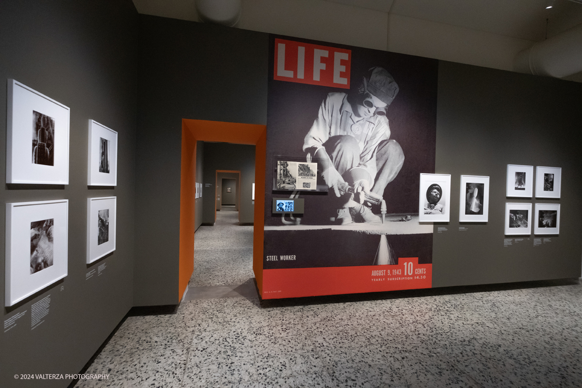 _DSF2433.jpg - 13/06/2924. Torino.  Ãˆ dedicata alla reporter americana Margaret Bourke-White la grande mostra estiva del museo torinese, con 150 scatti scelti per raccontare, tappa dopo tappa, la carriera della prima fotografa donna di LIFE.  Dal 14 giugno al 6 ottobre 2024. Nella foto l'allestimento della sala 1 della mostra con i primi servizi di Life