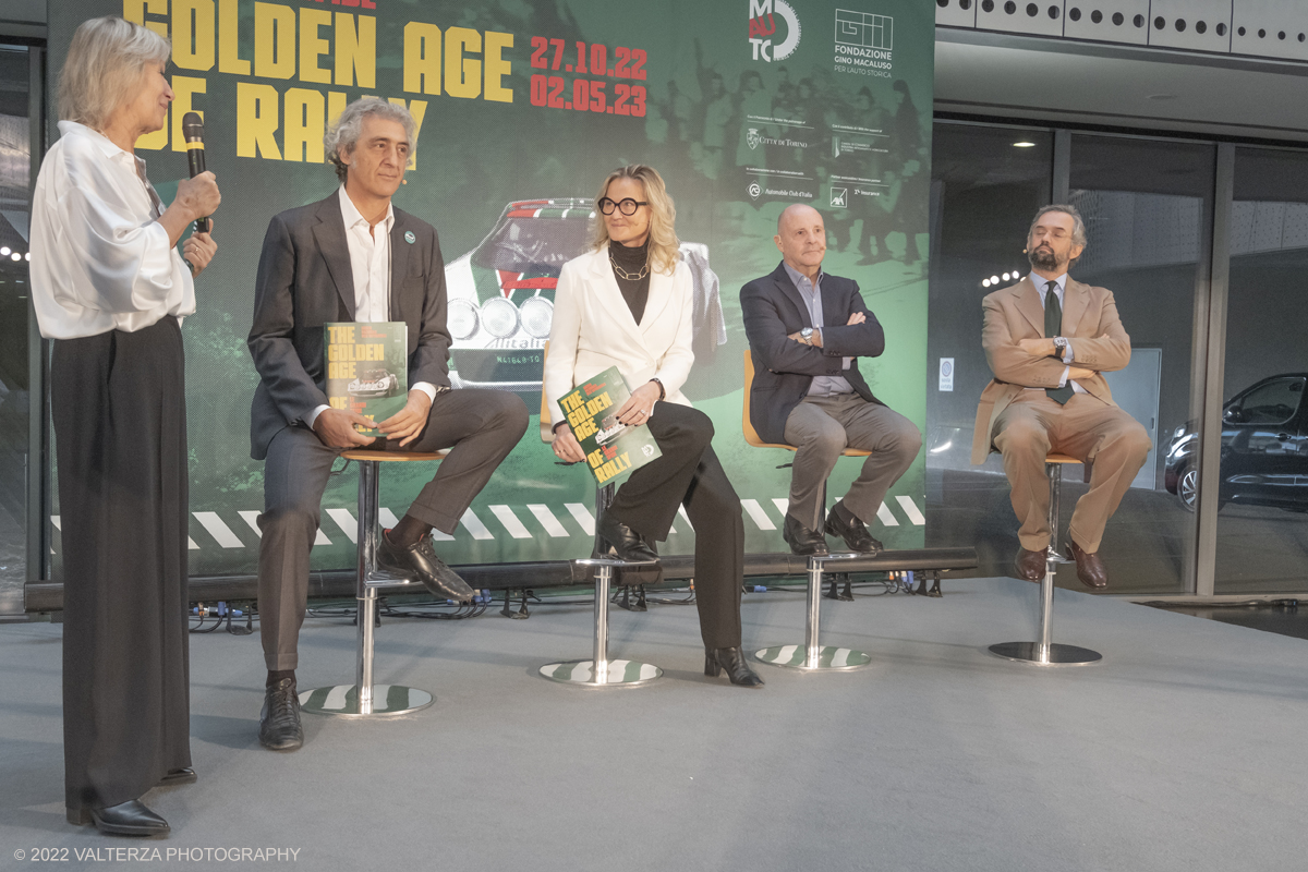 _DSF4720.jpg - 26/10/2022. Torino. Si Ã¨ inaugurata al Mauto The Golden Age Of Rally, viaggio nellâ€™epoca dâ€™oro di questa disciplina sportiva attraverso un'esposizione inedita nel panorama internazionale, che porta per la prima volta in mostra, dal 27 ottobre 2022 al 2 maggio 2023, una delle collezioni piÃ¹ importanti al mondo, quella della Fondazione Gino Macaluso per lâ€™Auto Storica. Nella foto un momento della presentazione della esposizione con Mariella Mengozzi  Direttore del Museo Nazionale dell'Automobile di Torino (MAUTO), Benedetto Camerana, presidente del Museo dell'Automobile di Torino, Maria Mailander Macaluso Presidente della fondazione omonima,  Miki Biasion due volte campione del mondo Rally, Stefano Macaluso curatore della mostra