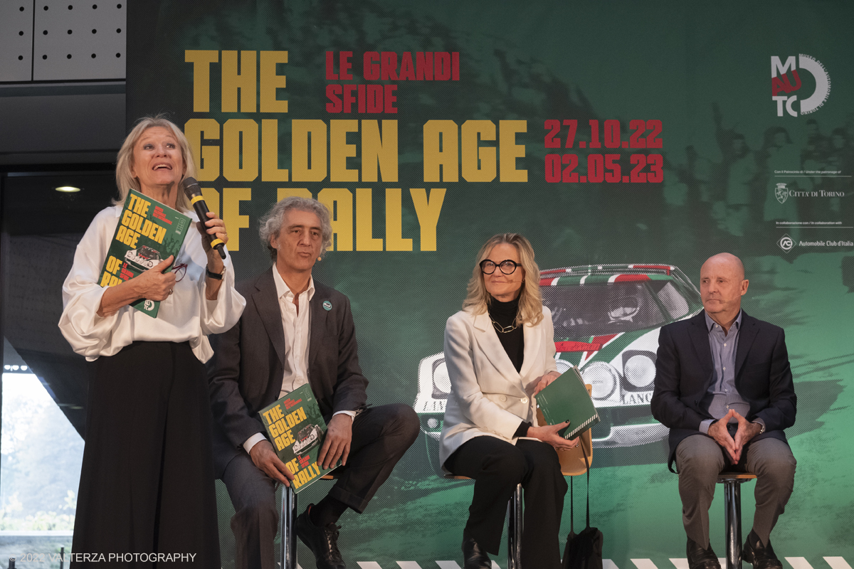 _DSF8771.jpg - 26/10/2022. Torino. Si Ã¨ inaugurata al Mauto The Golden Age Of Rally, viaggio nellâ€™epoca dâ€™oro di questa disciplina sportiva attraverso un'esposizione inedita nel panorama internazionale, che porta per la prima volta in mostra, dal 27 ottobre 2022 al 2 maggio 2023, una delle collezioni piÃ¹ importanti al mondo, quella della Fondazione Gino Macaluso per lâ€™Auto Storica. Nella foto un momento della presentazione della esposizione con Mariella Mengozzi  Direttore del Museo Nazionale dell'Automobile di Torino (MAUTO), Benedetto Camerana, presidente del Museo dell'Automobile di Torino, Maria Mailander Macaluso Presidente della fondazione omonima,  Miki Biasion due volte campione del mondo Rally, Stefano Macaluso curatore della mostra