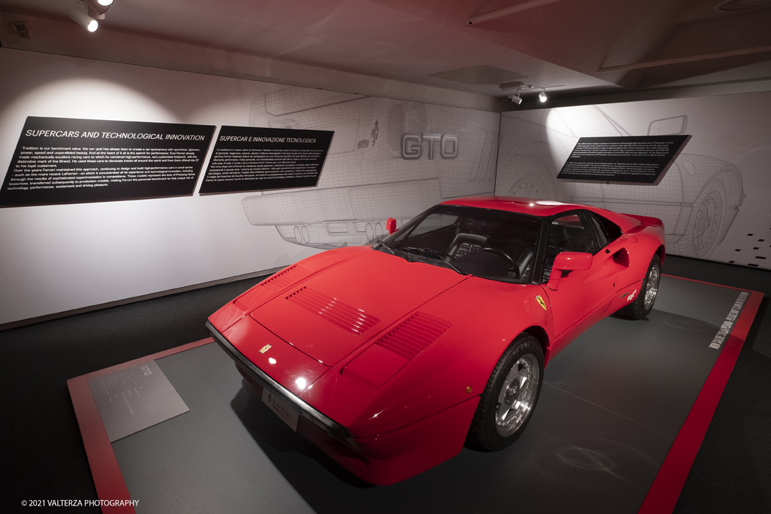 _DSF1061.jpg - 05/01/2022. Maranello. il Museo Ferrari di Maranello con il nuovo settore â€œGT 2021, a memorable yearâ€� che celebra lâ€™anno piÃ¹ vincente della storia di Ferrari nelle competizioni GT. Nella foto il settore dedicato alle Supercars con il modello GTO  del 1984