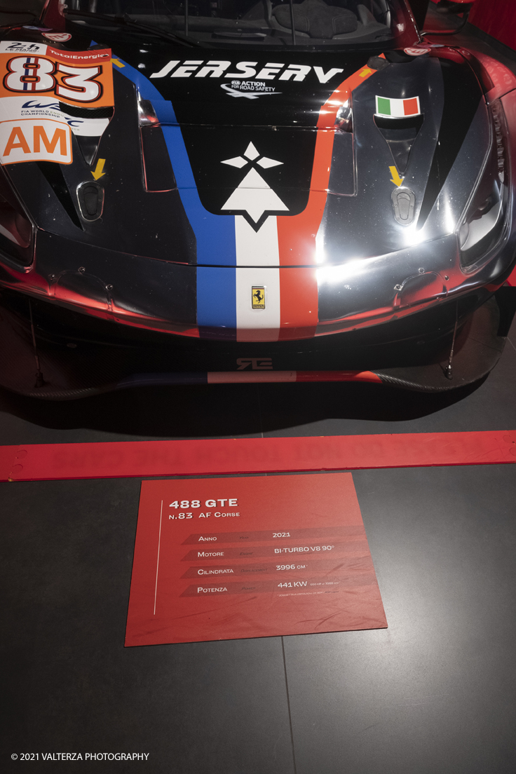 _DSF1270.jpg - 05/01/2022. Maranello. il Museo Ferrari di Maranello con il nuovo settore â€œGT 2021, a memorable yearâ€� che celebra lâ€™anno piÃ¹ vincente della storia di Ferrari nelle competizioni GT. Nella foto la nuova mostra â€œGT 2021, a memorable yearâ€� la nuova mostra â€œGT 2021, a memorable yearâ€� con la 488 GTE  numero 83, portata in gara da FranÃ§ois Perrodo, Nicklas Nielsen e Alessio Rovera, si Ã¨ aggiudicata quattro successi, inclusa la 24 Ore di Le Mans,