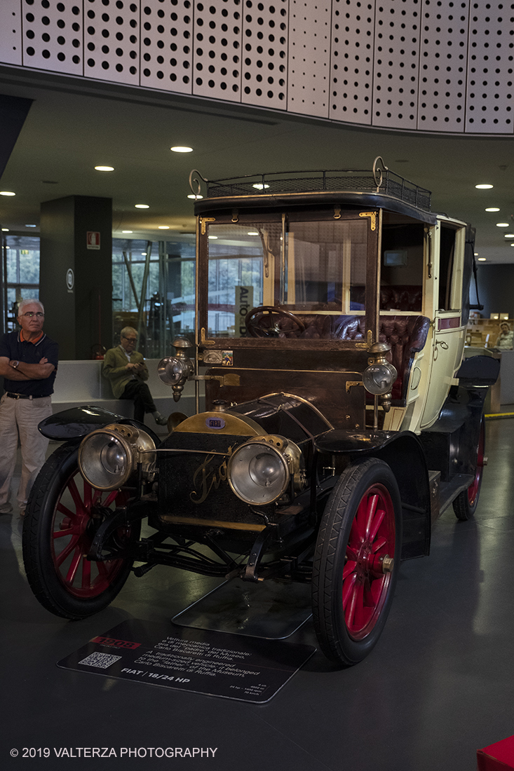 _DSF5540.jpg - 24/09/2019. Torino. Il Mauto ha da oggi un nuovo spazio espositivo permanente dedicato al suo fondatore, Carlo Biscaretti di Ruffia e inaugurato in occasione delle celebrazioni per i 140 anni dalla nascita e i 60 anni dalla scomparsa: allestimenti multimediali e disegni originali raccontano l'avventura del personaggio anticonformista e visionario che ha fondato il Museo dell'Automobile di Torino. Nella foto la FIAT 18/24 HP del 1908 donata al museo dal suo fondatore Carlo Biscaretti di Ruffia.