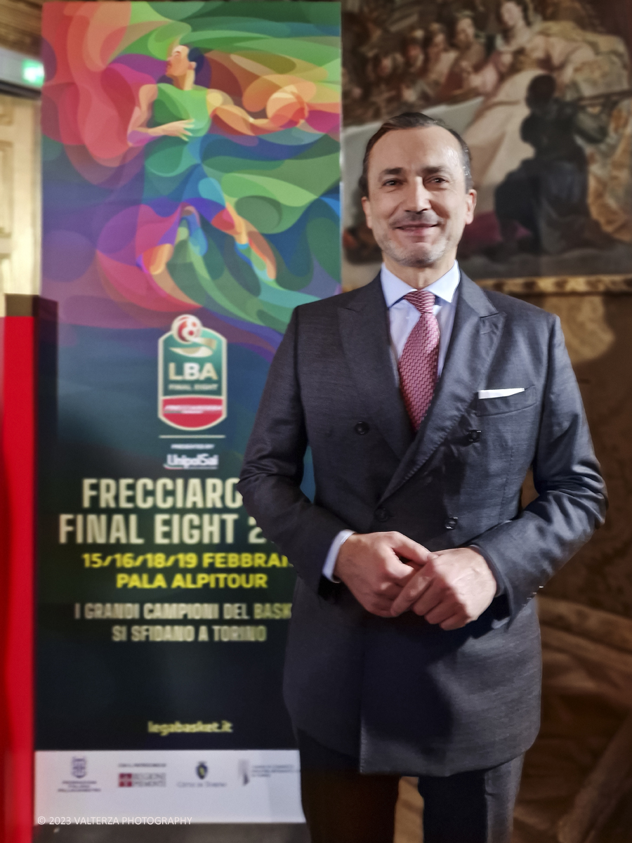 20230202_154137.jpg - 02/02/2023. Torino . Si svolgeranno dal 15 al 19 febbraio le Frecciarossa Final Eight, appuntamento che permetterÃ  alle otto squadre migliori del girone d'andata del campionato di basket di sfidarsi al Pala Alpitour per alzare al cielo la Coppa Italia. Nella foto Dario Gallina (Presidente della Camera di Commercio di Torino)