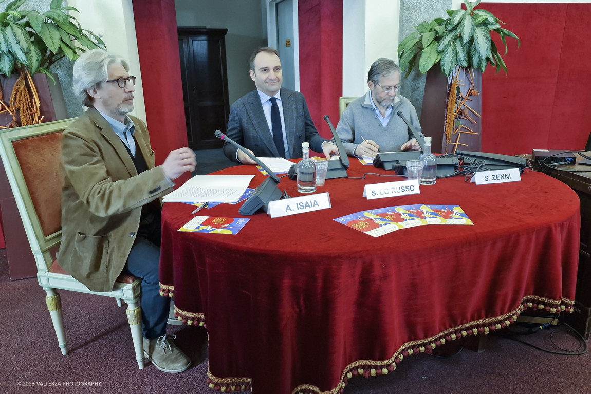 20230303_111216.jpg - 03/03/2023. Torino. Conferenza stampa di presentazione del TJF 2023. Nella foto i relatori della conferenza stampa  Alessandro Isaia Segretario Generale della Fondazione per la Cultura Torino, il sindaco Stefano Lo Russo, il direttore artistico  del fetival Stefano Zenni