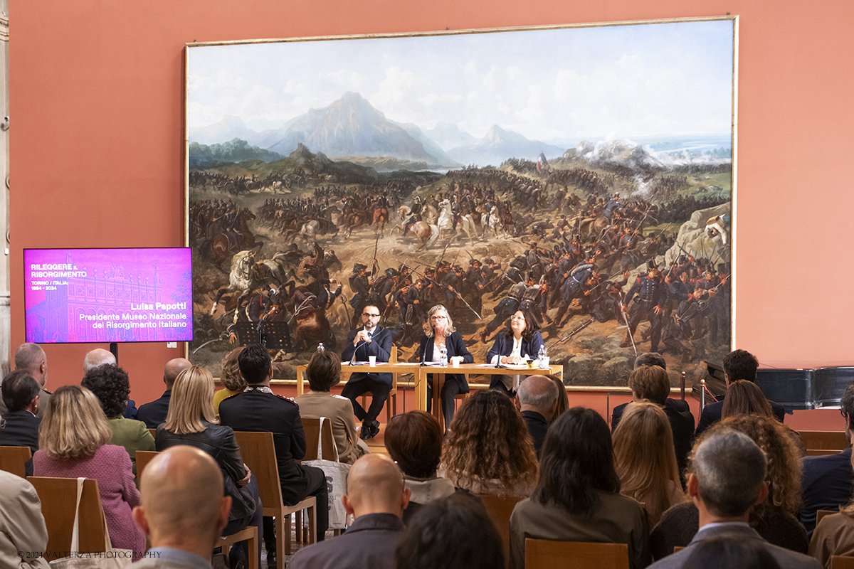 _DSF6479.jpg - 21/10/2024. Torino. Lâ€™esposizione, vuole ricordare, a 140 anni dallâ€™evento, il primo allestimento del Museo del Risorgimento: il Tempio del Risorgimento che fu collocato in uno spazio dellâ€™Esposizione Generale Italiana del 1884, tenutasi nel Parco del Valentino. Nella foto un momento della presentazione della mostra con i relatori Luisa Papotti,Presidente del Museo, Alessandro Bollo Direttore del Museo e curatore della mostra e Silvia Cavicchioli curatrice della mostra