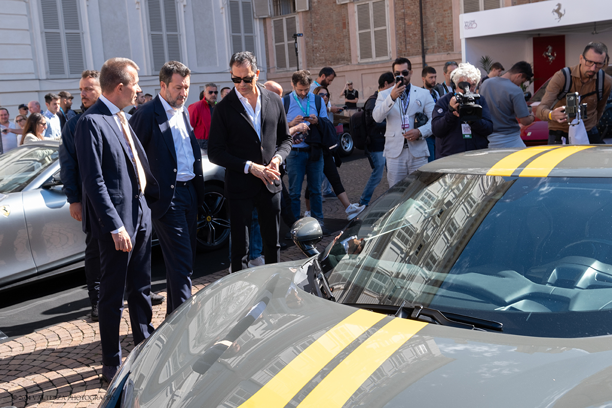 DSCF5536.jpg - 13/09/2024. Torino. La manifestazione open air  si svolge dal 13 al 15 settembre nel centro della cittÃ . Nella foto il Ministro Salvini in visita allo stand Ferrai  con Flavio Manzoni, Ferrari Chief Design Officer ed Andrea Levy