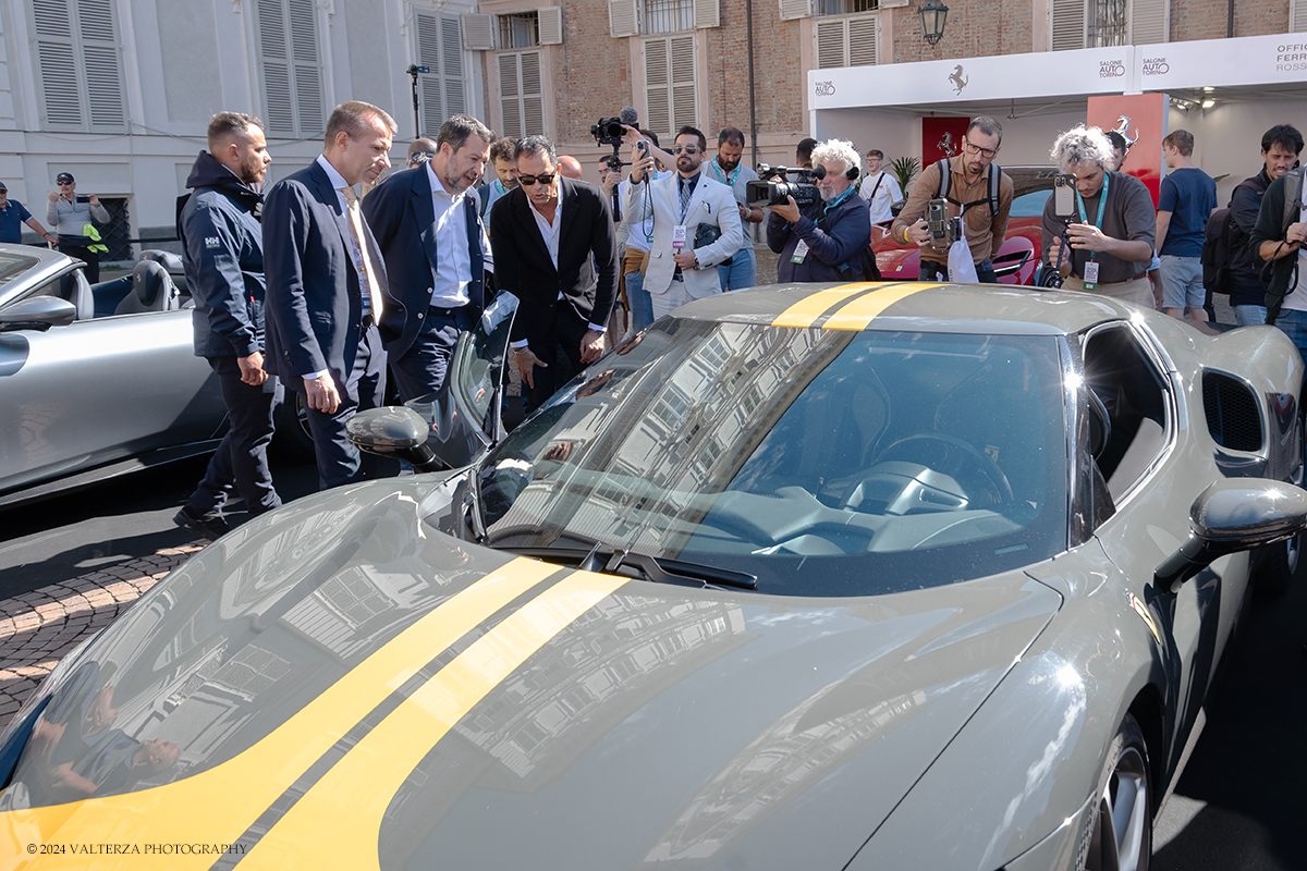 DSCF5548.jpg - 13/09/2024. Torino. La manifestazione open air  si svolge dal 13 al 15 settembre nel centro della cittÃ . Nella foto il Ministro Salvini in visita allo stand Ferrai  con Flavio Manzoni, Ferrari Chief Design Officer ed Andrea Levy