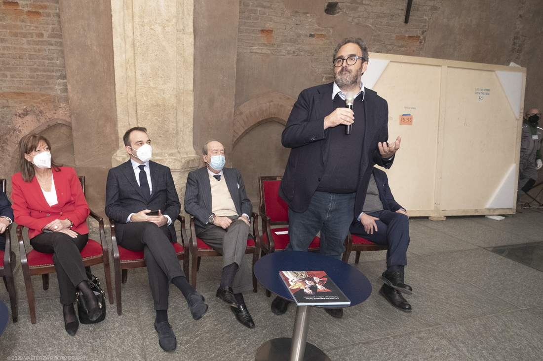 _DSF9753.jpg - 25/03/2022. Torino. Anticipazione della mostra â€˜Invito a Pompeiâ€™, che sarÃ  aperta al pubblico dallâ€™8 aprile al 29 agosto 2022. In questa occasione si Ã¨ assistito allâ€™apertura in diretta delle due casse che contengono il Mosaico con delfino di ambiente termale (tepidarium), 50-79 d.C, Boscoreale, villa della Pisanella e la Parete affrescata con pittura da giardino, 25-50 d.C, Pompei VI 17, 42 - Casa del Bracciale dâ€™oro. Nella foto l'intervento di Salvatore Nastasi, Segretario Generale Ministero della Cultura