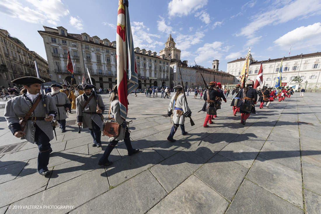 _G3I4153.jpg - 7/09/2019. Torino. Cerimonie di celebrazione dell'evento  con il gruppo storico Pietro Micca. Nella foto Parata storica in Piazza Castello.