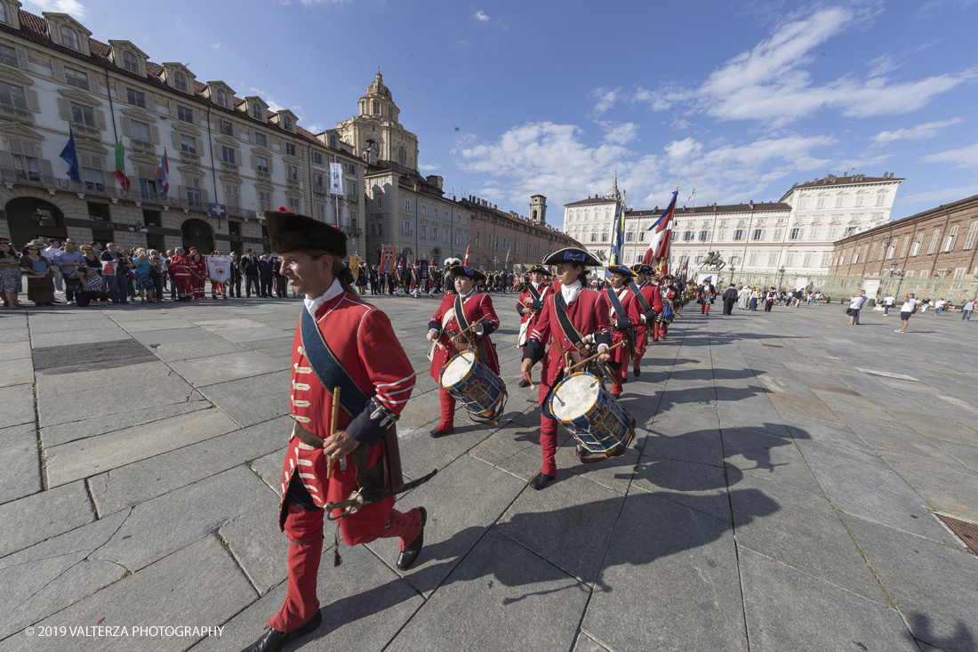 _G3I4270.jpg - 7/09/2019. Torino. Cerimonie di celebrazione dell'evento  con il gruppo storico Pietro Micca. Nella foto Parata storica in Piazza Castello.