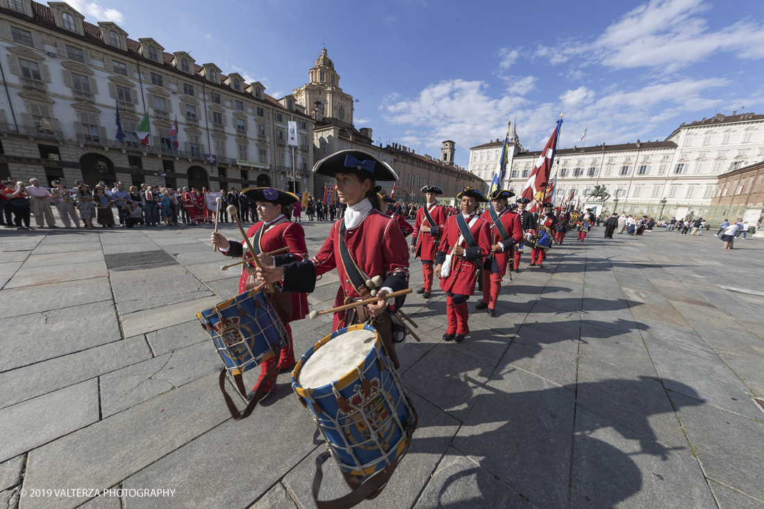 _G3I4273.jpg - 7/09/2019. Torino. Cerimonie di celebrazione dell'evento  con il gruppo storico Pietro Micca. Nella foto Parata storica in Piazza Castello.