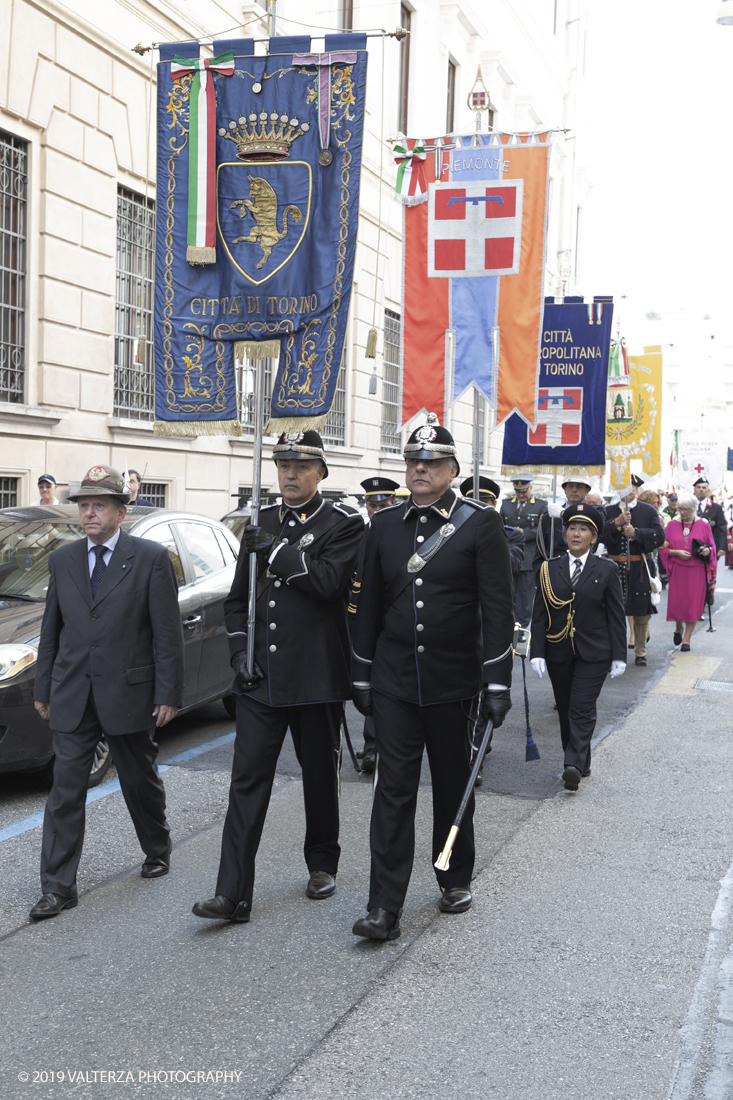 _X9B0853.jpg - 7/09/2019. Torino. Cerimonie di celebrazione dell'evento  con il gruppo storico Pietro Micca. Nella foto il corteo dei figuranti in costume storico si snoda lungo le vie della cittÃ 