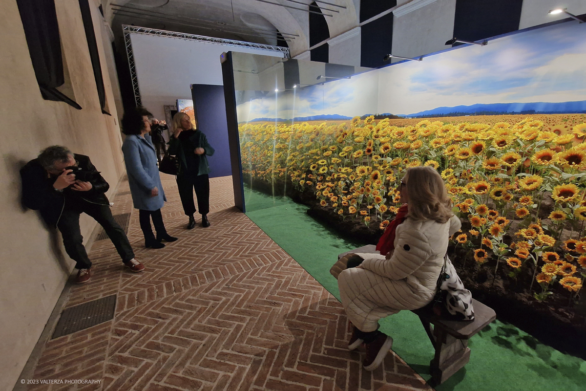 20230317_195305.jpg - 17/03/2023. Torino. Arriva a Torino VanGogh experience,  la mostra multimediale che abbraccia il visitatore in una nuova esperienza multisensoriale. Nella foto il campo di girasoli