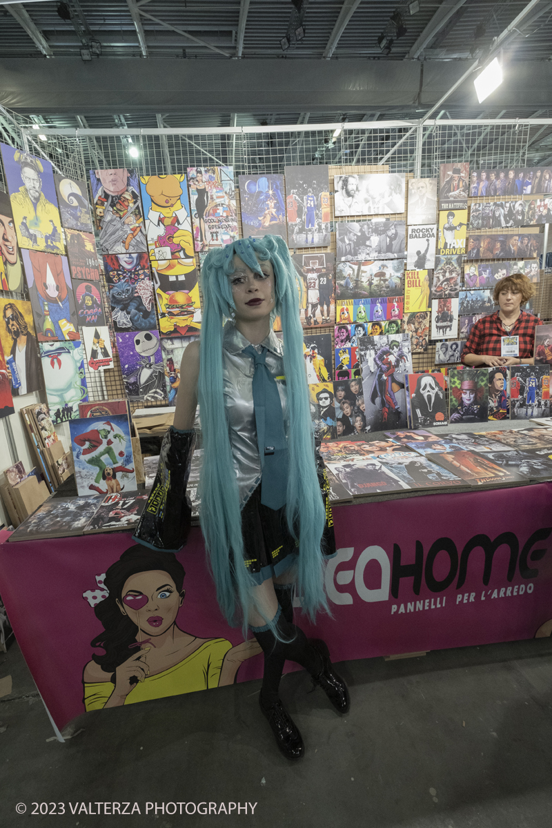 _DSF0106.jpg - 16/12/20'23. Torino. Xmas Comics 2023, eâ€™ giunto alla nona edizione natalizia della mostra  . dedicata ai fumetti, games, videogames, cosplay e youtubers. Nella foto il personaggio di Miku Hatsune