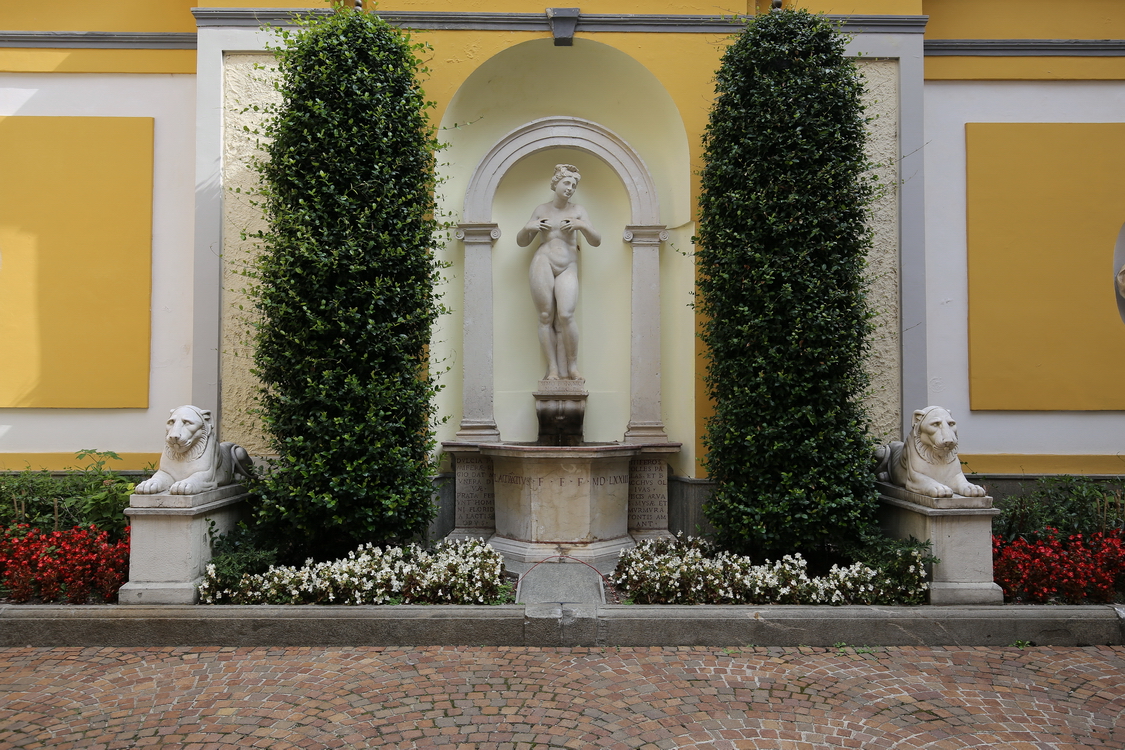 Accorsi-Ometto_002.JPG - Cortile del Museo Accorsi-Ometto fontana dedicata al pittore Antonio Fontanesi che ha abitato nel palazzo