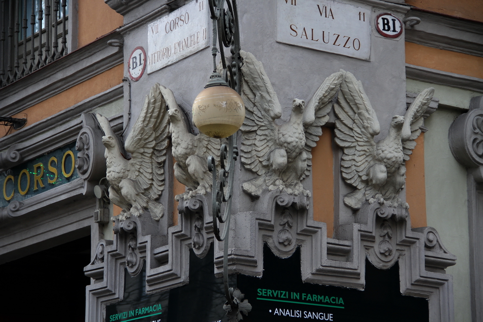 Nuvole_265.JPG - Torino - Corso Vittorio - Aquile ad ali spiegate che poggiano su elegante cornice a greca.